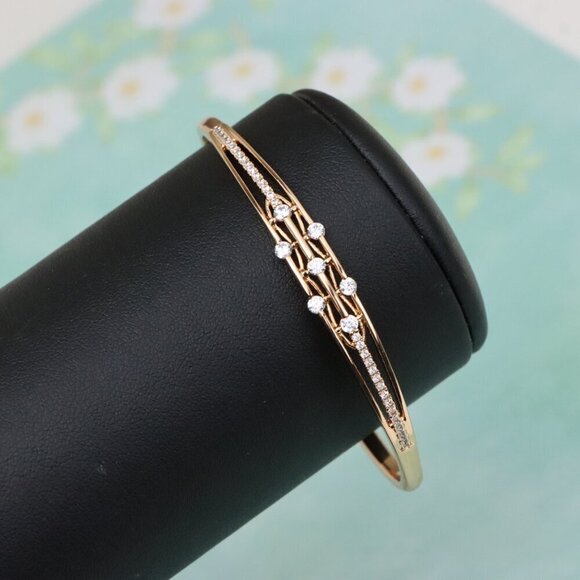 Rose Gold Bangle with Double Row Sparkling Stones, XPBL0511 - Picture 9 of 12